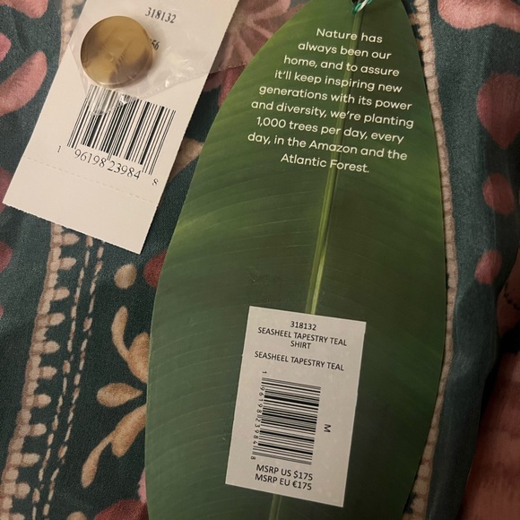 NW*O*T Farm Rio Seashell Flowers Shirt Pink Teal M - Picture 7 of 9